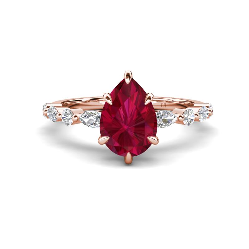 Laila 2.17 ctw Created Ruby Pear Shape (9x6 mm) Hidden Halo Engagement Ring 