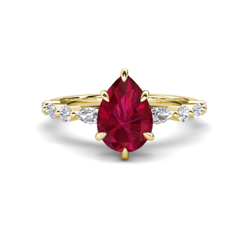 Laila 2.17 ctw Created Ruby Pear Shape (9x6 mm) Hidden Halo Engagement Ring 