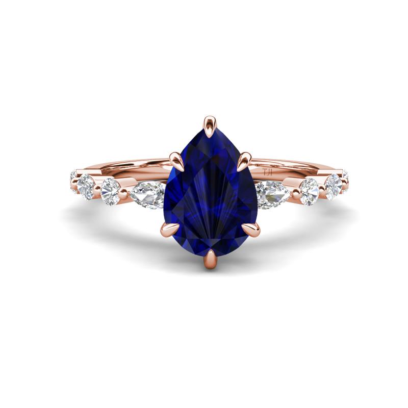 Laila 2.17 ctw Created Blue Sapphire Pear Shape (9x6 mm) Hidden Halo Engagement Ring 