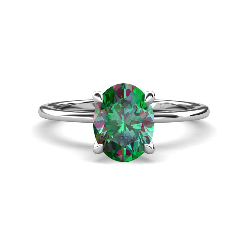 Morgan 2.28 ctw Oval Shape Created Alexandrite (9x7 mm) with Prong Studded Diamond Solitaire Plus Engagement Ring 