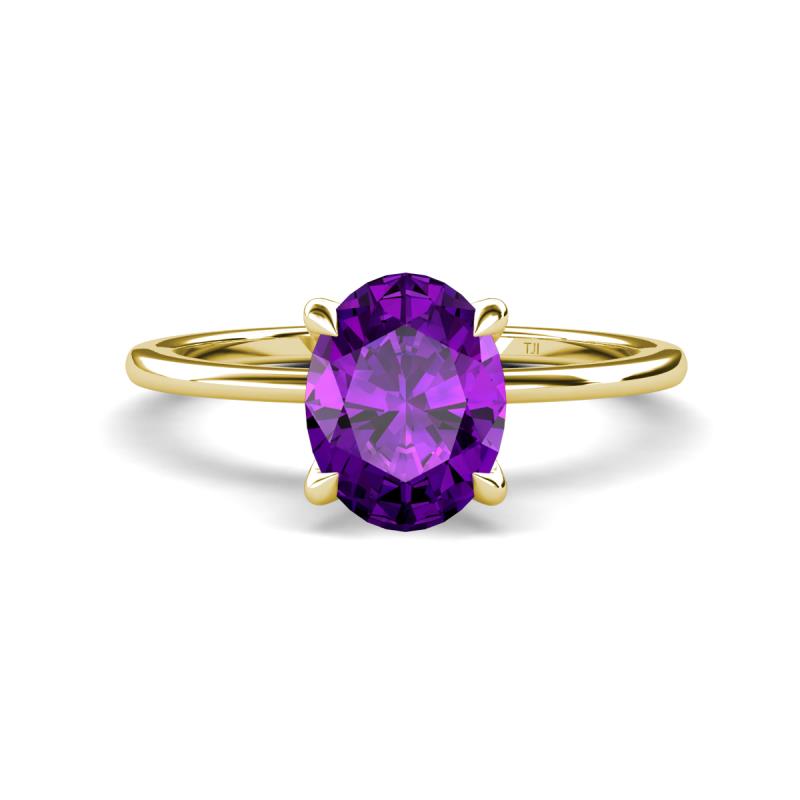 Morgan 1.83 ctw Oval Shape Amethyst (9x7 mm) with Prong Studded Diamond Solitaire Plus Engagement Ring 