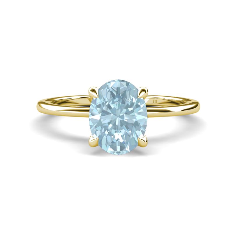 Morgan 1.88 ctw Oval Shape Aquamarine (9x7 mm) with Prong Studded Diamond Solitaire Plus Engagement Ring 