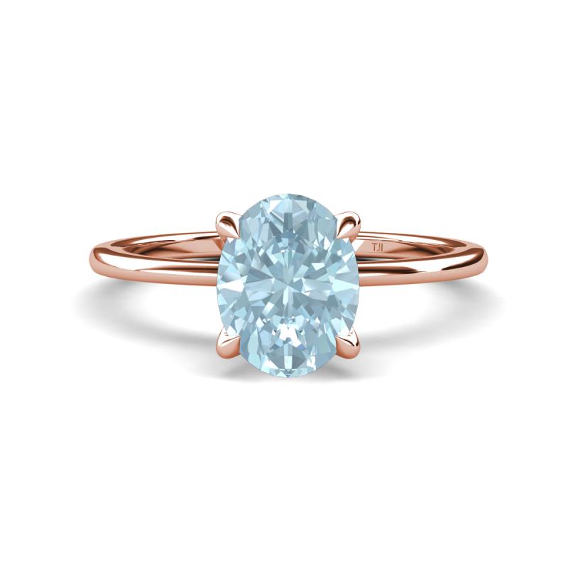 Morgan 1.88 ctw Oval Shape Aquamarine (9x7 mm) with Prong Studded Diamond Solitaire Plus Engagement Ring 