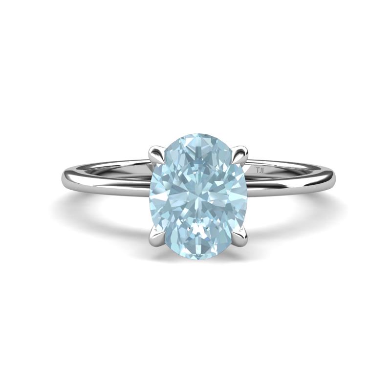 Morgan 1.88 ctw Oval Shape Aquamarine (9x7 mm) with Prong Studded Diamond Solitaire Plus Engagement Ring 