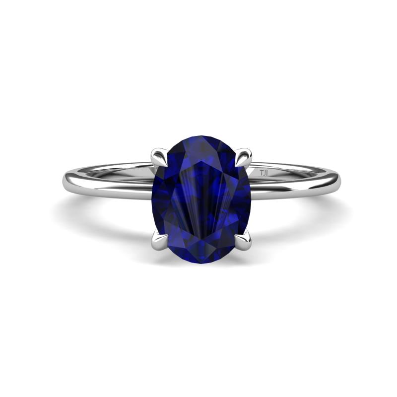 Morgan 2.63 ctw Oval Shape Blue Sapphire (9x7 mm) with Prong Studded Diamond Solitaire Plus Engagement Ring 