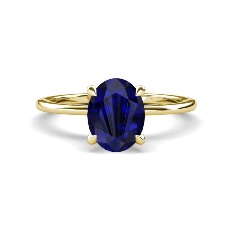 Morgan 2.63 ctw Oval Shape Blue Sapphire (9x7 mm) with Prong Studded Diamond Solitaire Plus Engagement Ring 