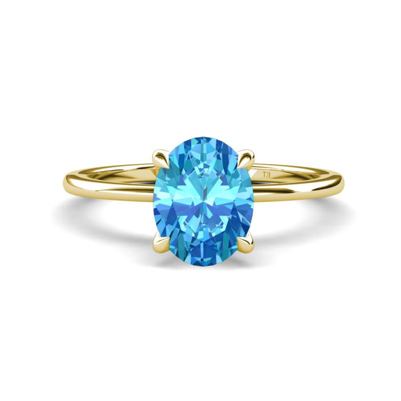 Morgan 2.53 ctw Oval Shape Blue Topaz (9x7 mm) with Prong Studded Diamond Solitaire Plus Engagement Ring 