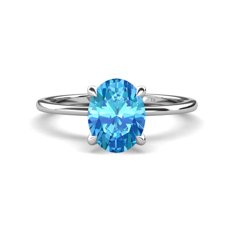 Morgan 2.53 ctw Oval Shape Blue Topaz (9x7 mm) with Prong Studded Diamond Solitaire Plus Engagement Ring 