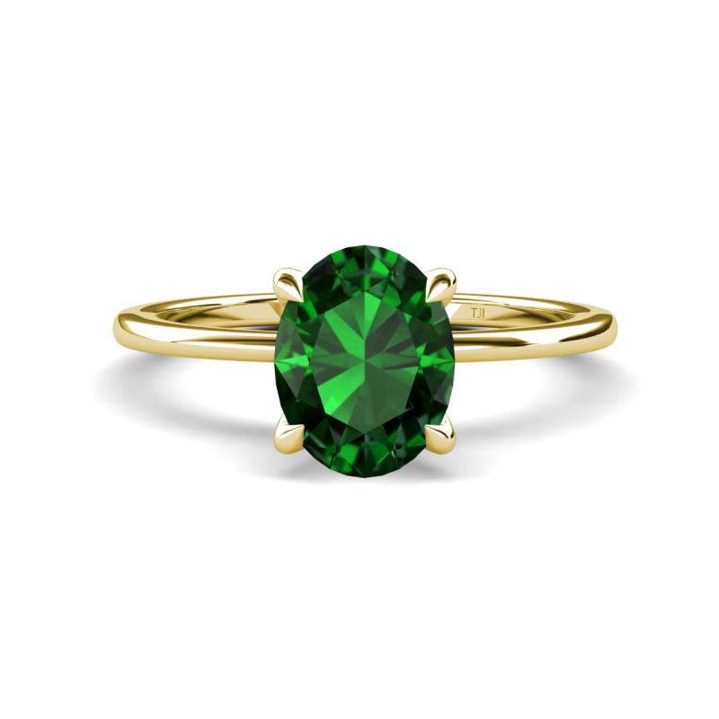 Morgan 1.78 ctw Oval Shape Created Emerald (9x7 mm) with Prong Studded Diamond Solitaire Plus Engagement Ring 