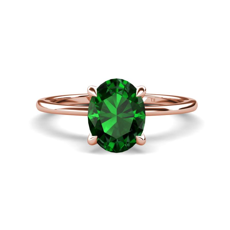 Morgan 1.78 ctw Oval Shape Created Emerald (9x7 mm) with Prong Studded Diamond Solitaire Plus Engagement Ring 