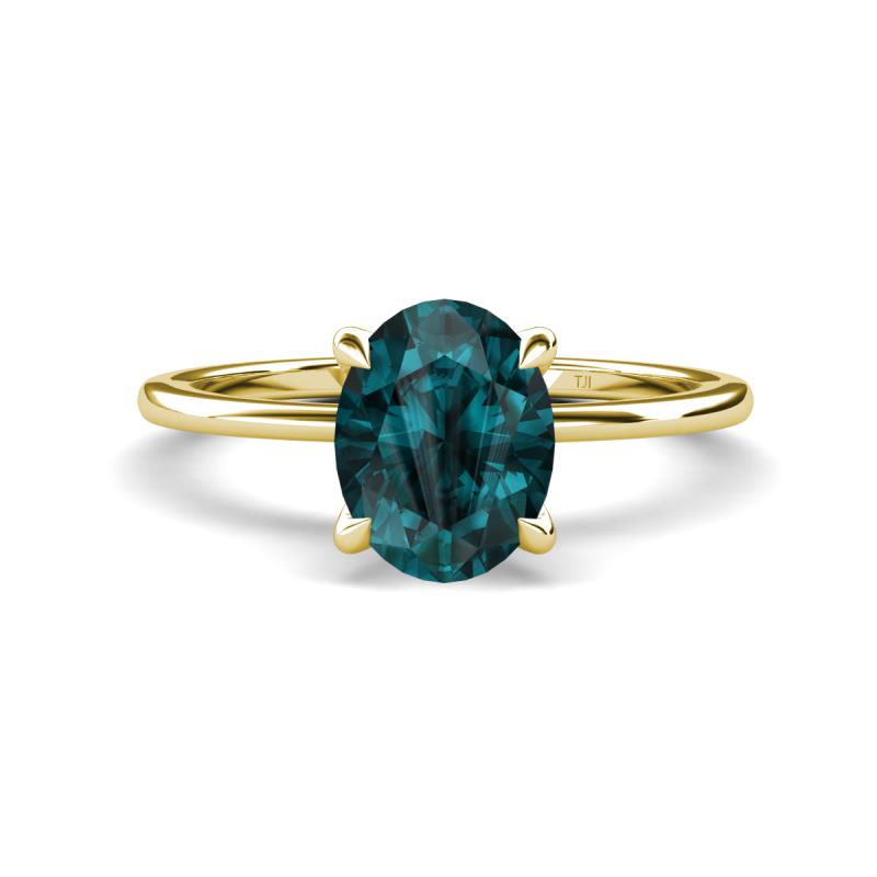 Morgan 2.53 ctw Oval Shape London Blue Topaz (9x7 mm) with Prong Studded Diamond Solitaire Plus Engagement Ring 