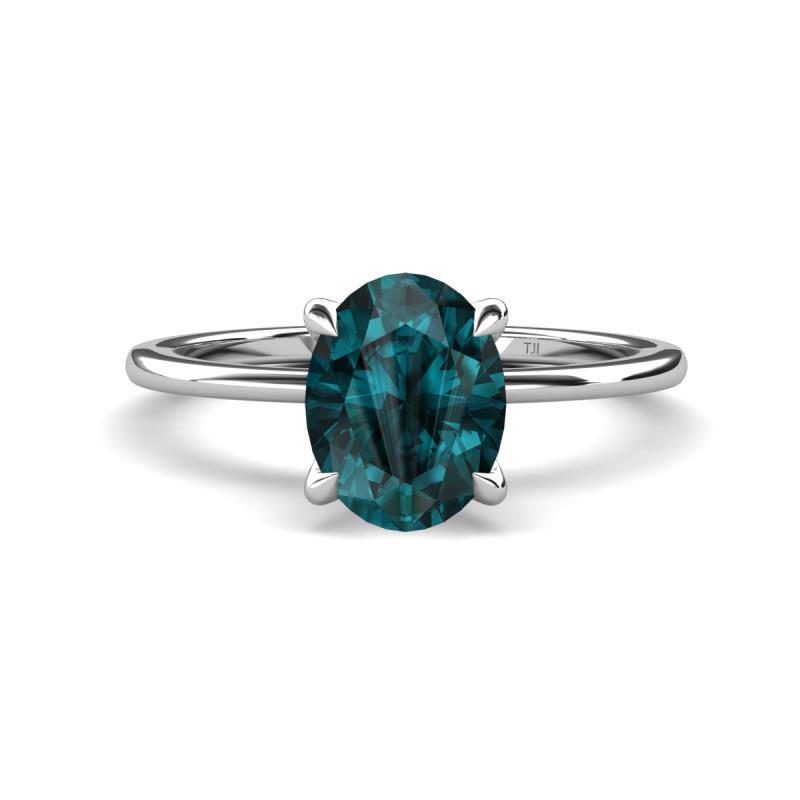 Morgan 2.53 ctw Oval Shape London Blue Topaz (9x7 mm) with Prong Studded Diamond Solitaire Plus Engagement Ring 