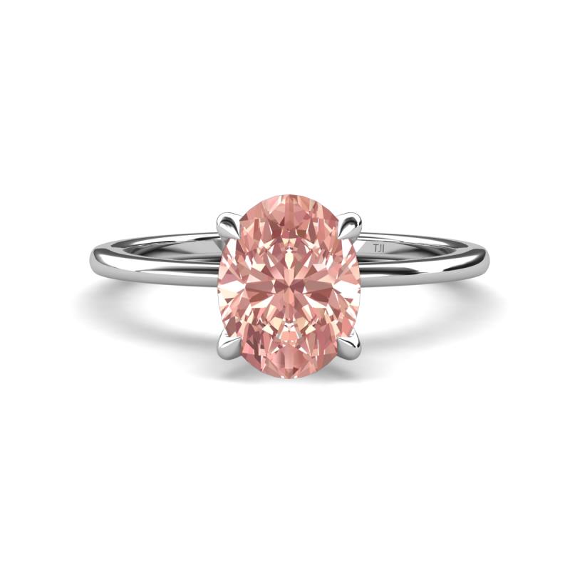 Morgan 1.74 ctw Oval Shape Morganite (9x7 mm) with Prong Studded Diamond Solitaire Plus Engagement Ring 