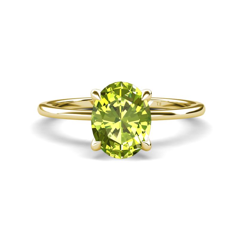 Morgan 2.13 ctw Oval Shape Peridot (9x7 mm) with Prong Studded Diamond Solitaire Plus Engagement Ring 