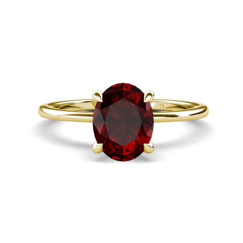 Morgan 2.33 ctw Oval Shape Red Garnet (9x7 mm) with Prong Studded Diamond Solitaire Plus Engagement Ring 