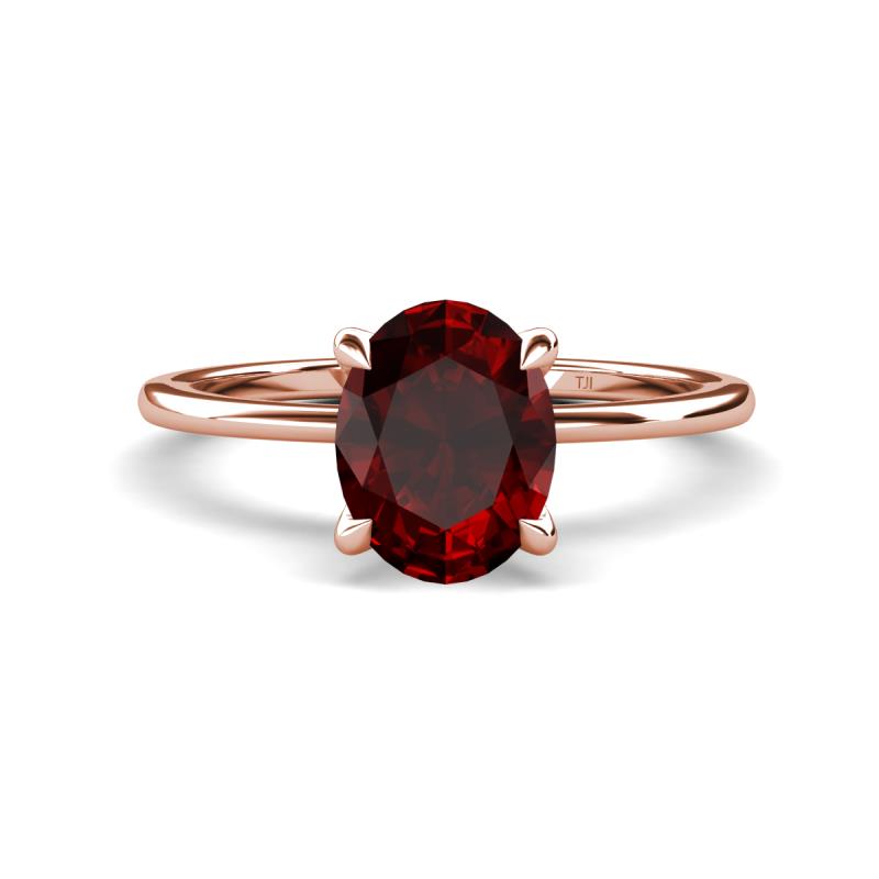 Morgan 2.33 ctw Oval Shape Red Garnet (9x7 mm) with Prong Studded Diamond Solitaire Plus Engagement Ring 