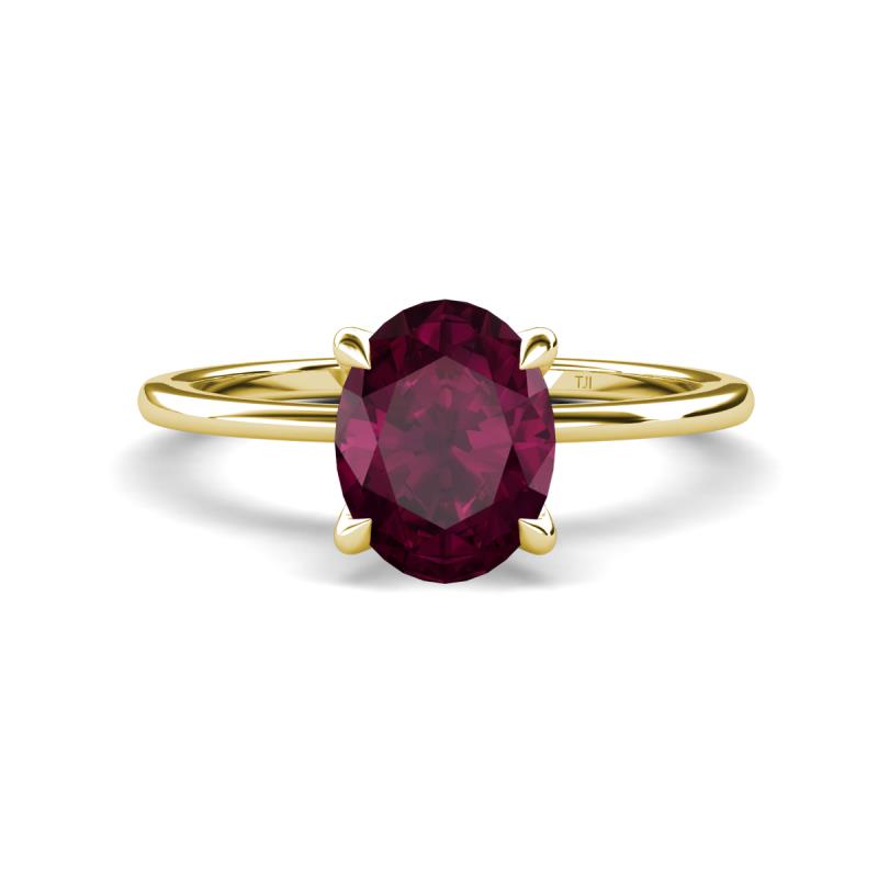 Morgan 2.43 ctw Oval Shape Rhodolite Garnet (9x7 mm) with Prong Studded Diamond Solitaire Plus Engagement Ring 