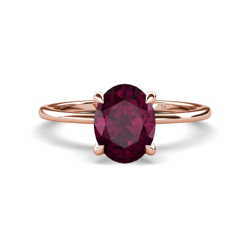 Morgan 2.43 ctw Oval Shape Rhodolite Garnet (9x7 mm) with Prong Studded Diamond Solitaire Plus Engagement Ring 