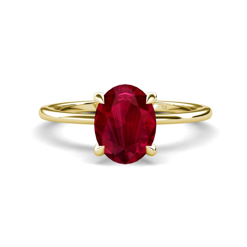 Morgan 2.63 ctw Oval Shape Created Ruby (9x7 mm) with Prong Studded Diamond Solitaire Plus Engagement Ring 