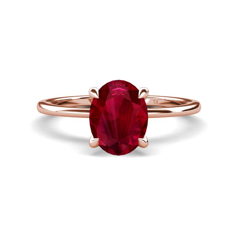 Morgan 2.63 ctw Oval Shape Created Ruby (9x7 mm) with Prong Studded Diamond Solitaire Plus Engagement Ring 