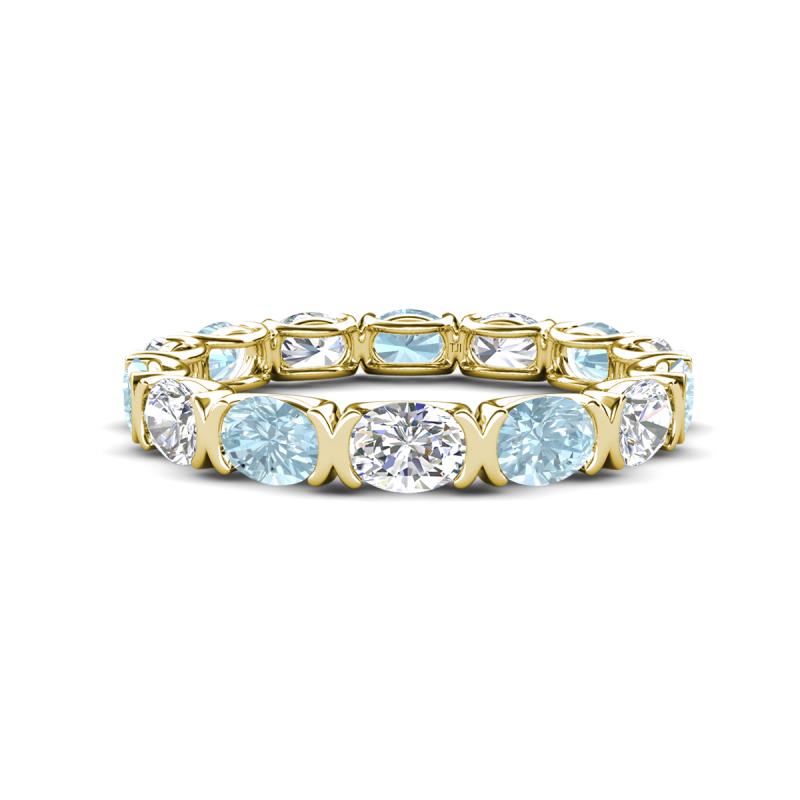 Abigail 2.10 ctw Oval Shape Aquamarine and Lab Grown Diamond Comfort Fit Eternity Band 