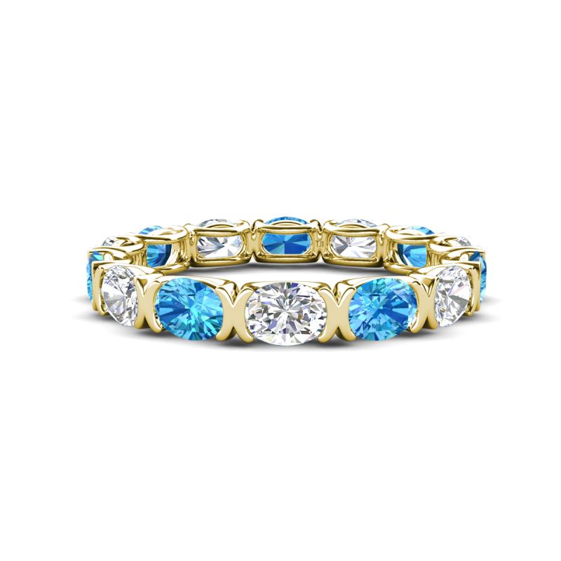 Abigail 2.45 ctw Oval Shape Blue Topaz and Lab Grown Diamond Comfort Fit Eternity Band 