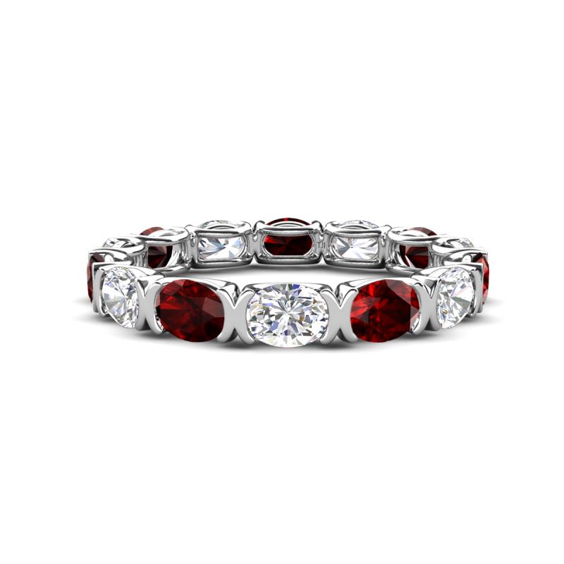 Abigail 2.45 ctw Oval Shape Red Garnet and Lab Grown Diamond Comfort Fit Eternity Band 