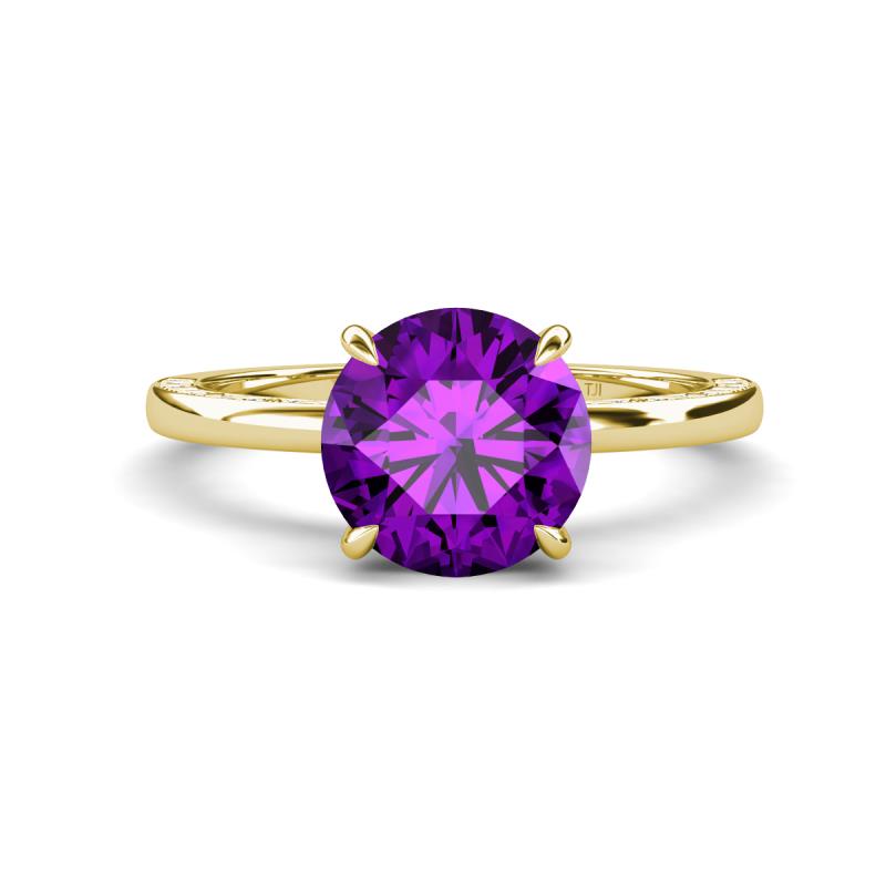 Lucia 2.06 ctw Amethyst (8 mm) Hidden Halo accented Natural Diamond Engagement Ring  