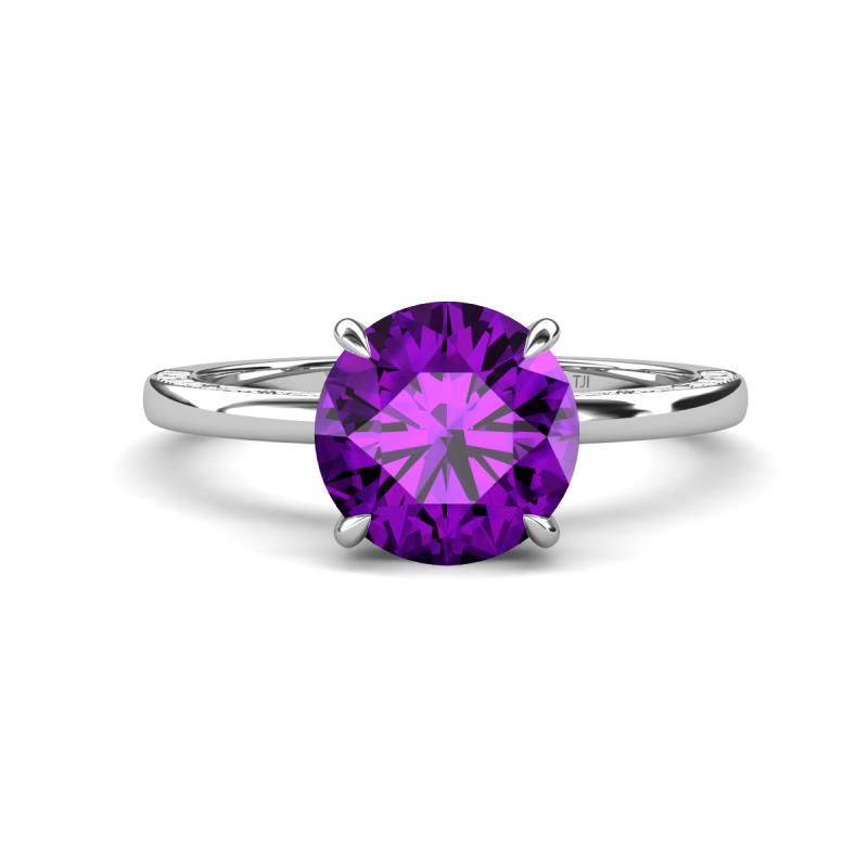 Lucia 2.06 ctw Amethyst (8 mm) Hidden Halo accented Natural Diamond Engagement Ring  