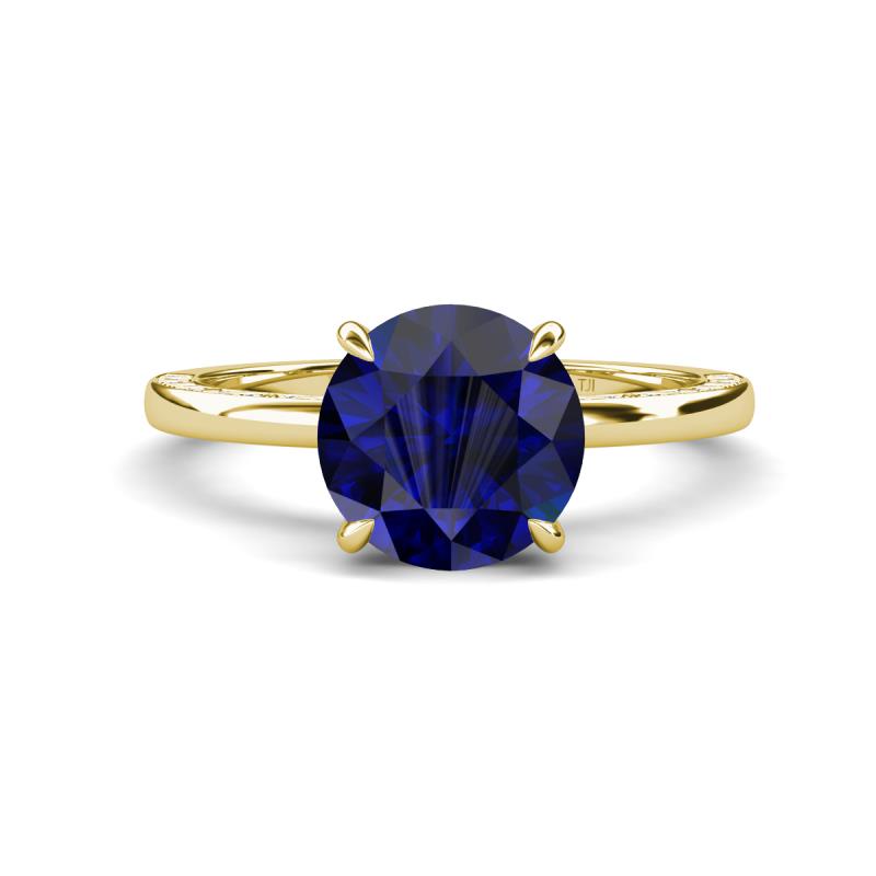 Lucia 2.66 ctw Created Blue Sapphire (8 mm) Hidden Halo accented Natural Diamond Engagement Ring  