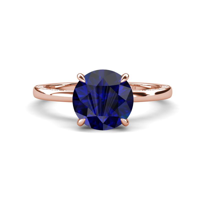 Lucia 2.66 ctw Created Blue Sapphire (8 mm) Hidden Halo accented Natural Diamond Engagement Ring  