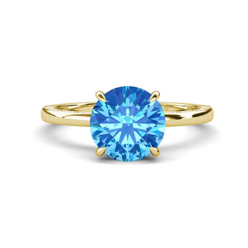 Lucia 2.16 ctw Blue Topaz (8 mm) Hidden Halo accented Natural Diamond Engagement Ring  