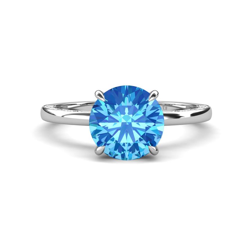 Lucia 2.16 ctw Blue Topaz (8 mm) Hidden Halo accented Natural Diamond Engagement Ring  