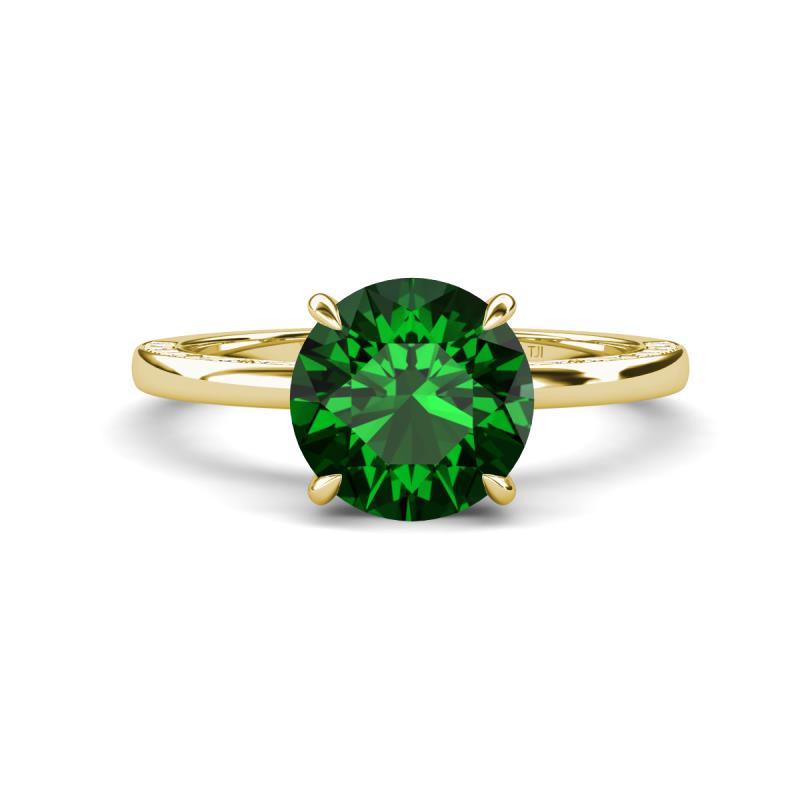 Lucia 1.91 ctw Created Emerald (8 mm) Hidden Halo accented Natural Diamond Engagement Ring  