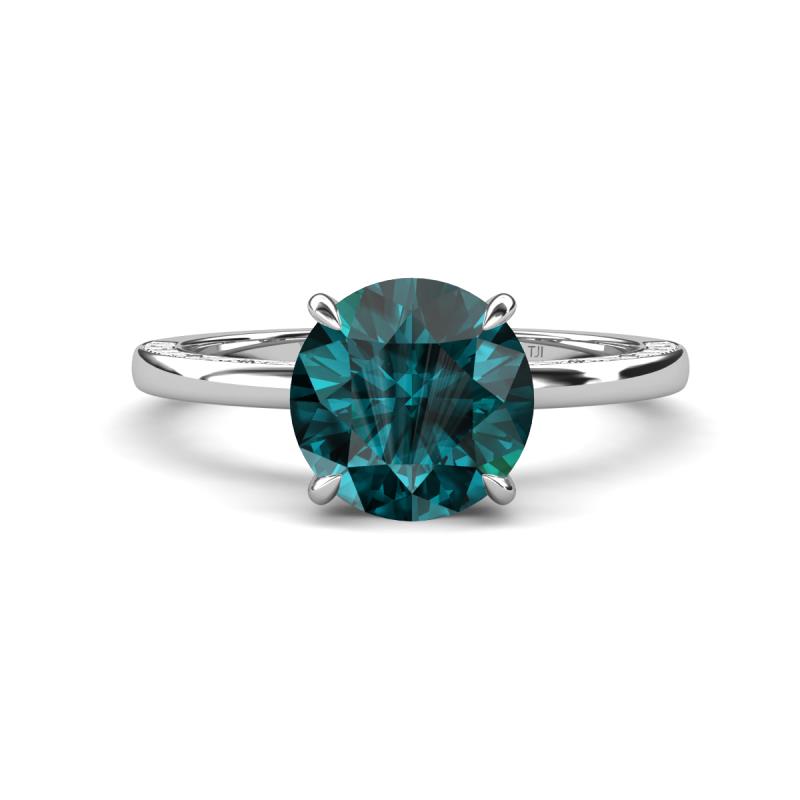 Lucia 2.16 ctw London Blue Topaz (8 mm) Hidden Halo accented Natural Diamond Engagement Ring  