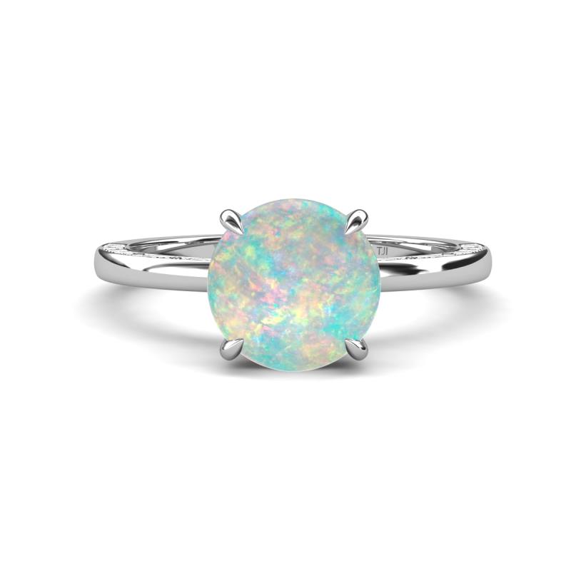 Lucia 1.56 ctw Opal (8 mm) Hidden Halo accented Natural Diamond Engagement Ring  