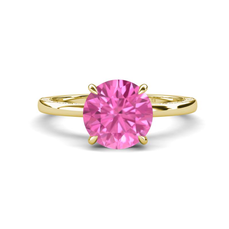 Lucia 2.66 ctw Created Pink Sapphire (8 mm) Hidden Halo accented Natural Diamond Engagement Ring  