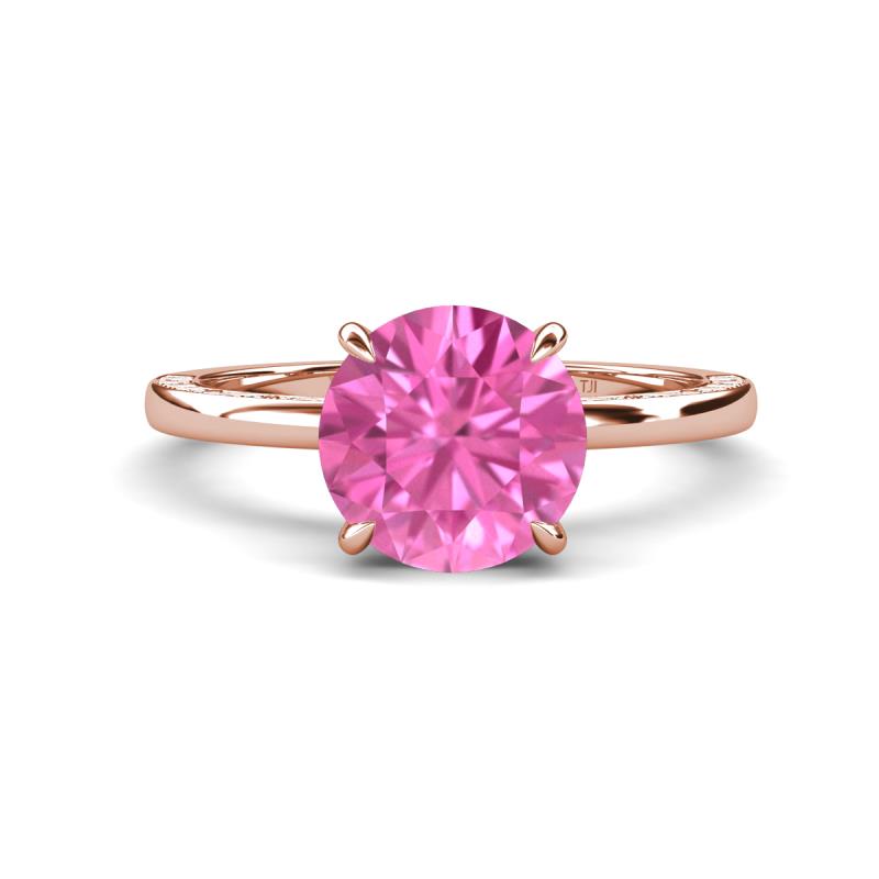 Lucia 2.66 ctw Created Pink Sapphire (8 mm) Hidden Halo accented Natural Diamond Engagement Ring  