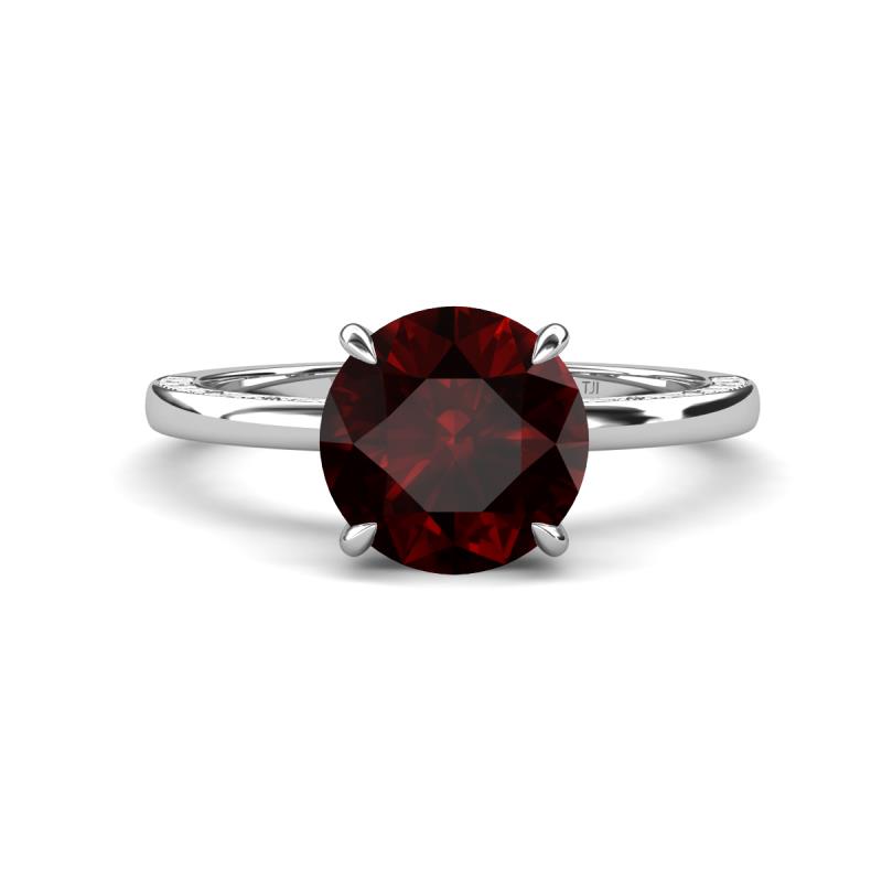 Lucia 2.41 ctw Red Garnet (8 mm) Hidden Halo accented Natural Diamond Engagement Ring  