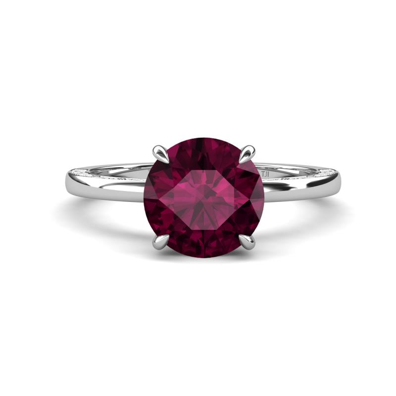 Lucia 2.41 ctw Rhodolite Garnet (8 mm) Hidden Halo accented Natural Diamond Engagement Ring  