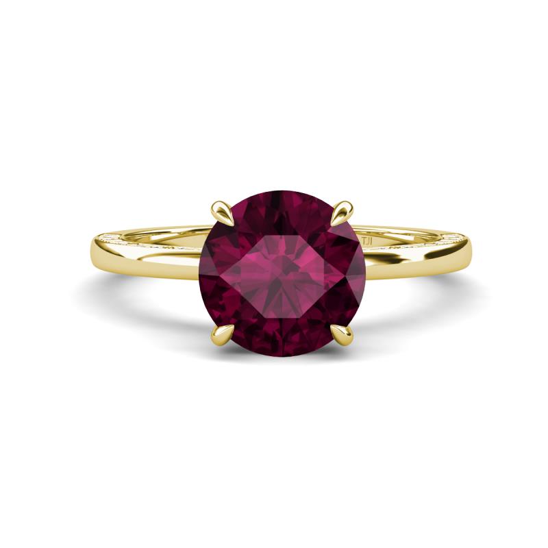 Lucia 2.41 ctw Rhodolite Garnet (8 mm) Hidden Halo accented Natural Diamond Engagement Ring  