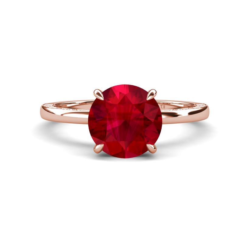 Lucia 2.91 ctw Created Ruby (8 mm) Hidden Halo accented Natural Diamond Engagement Ring  