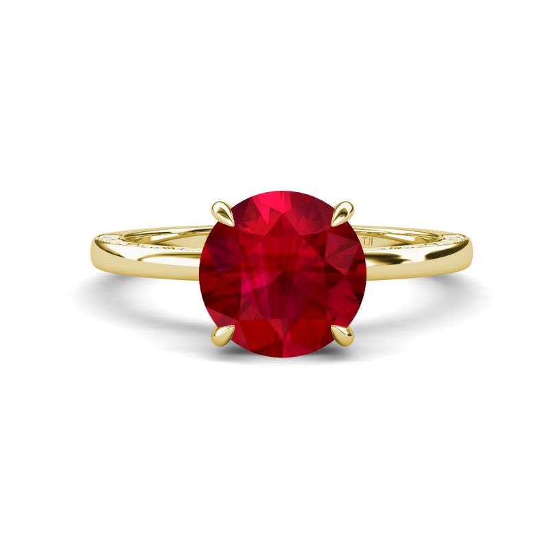 Lucia 2.91 ctw Created Ruby (8 mm) Hidden Halo accented Natural Diamond Engagement Ring  