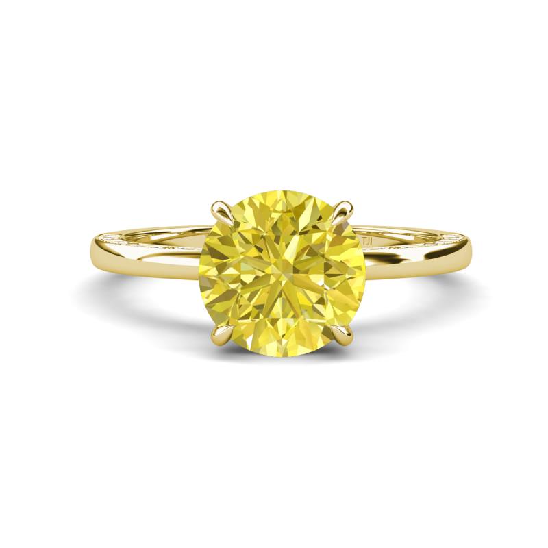 Lucia 2.16 ctw Yellow Diamond (8 mm) Hidden Halo accented Natural Diamond Engagement Ring  