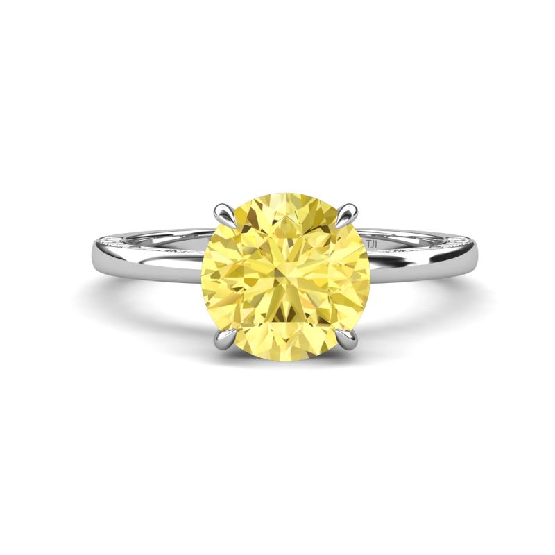 Lucia 2.66 ctw Created Yellow Sapphire (8 mm) Hidden Halo accented Natural Diamond Engagement Ring  