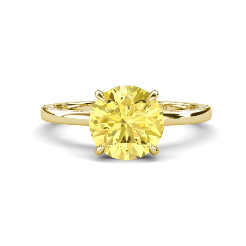 Lucia 2.66 ctw Created Yellow Sapphire (8 mm) Hidden Halo accented Natural Diamond Engagement Ring  