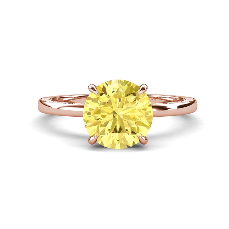 Lucia 2.66 ctw Created Yellow Sapphire (8 mm) Hidden Halo accented Natural Diamond Engagement Ring  