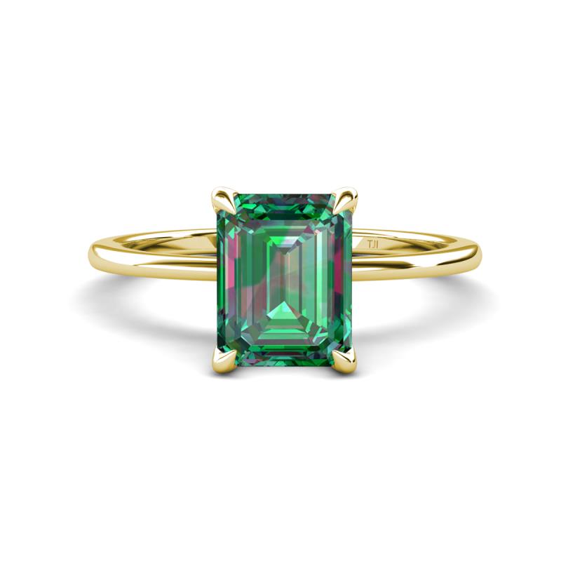 Morgan 3.11 ctw Center Created Alexandrite Emerald Shape with Prong Studded Natural Diamond Solitaire Plus Engagement Ring 