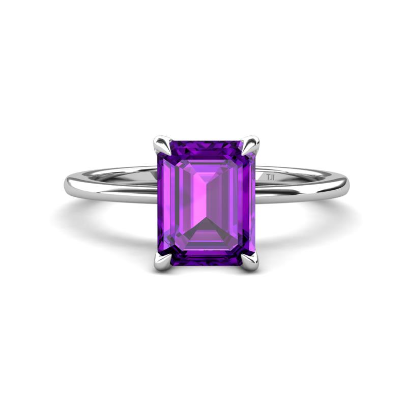 Morgan 2.40 ctw Center Amethyst Emerald Shape with Prong Studded Natural Diamond Solitaire Plus Engagement Ring 