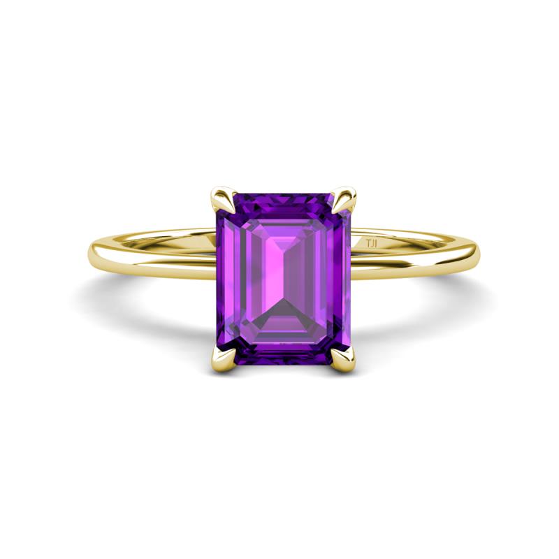 Morgan 2.40 ctw Center Amethyst Emerald Shape with Prong Studded Natural Diamond Solitaire Plus Engagement Ring 